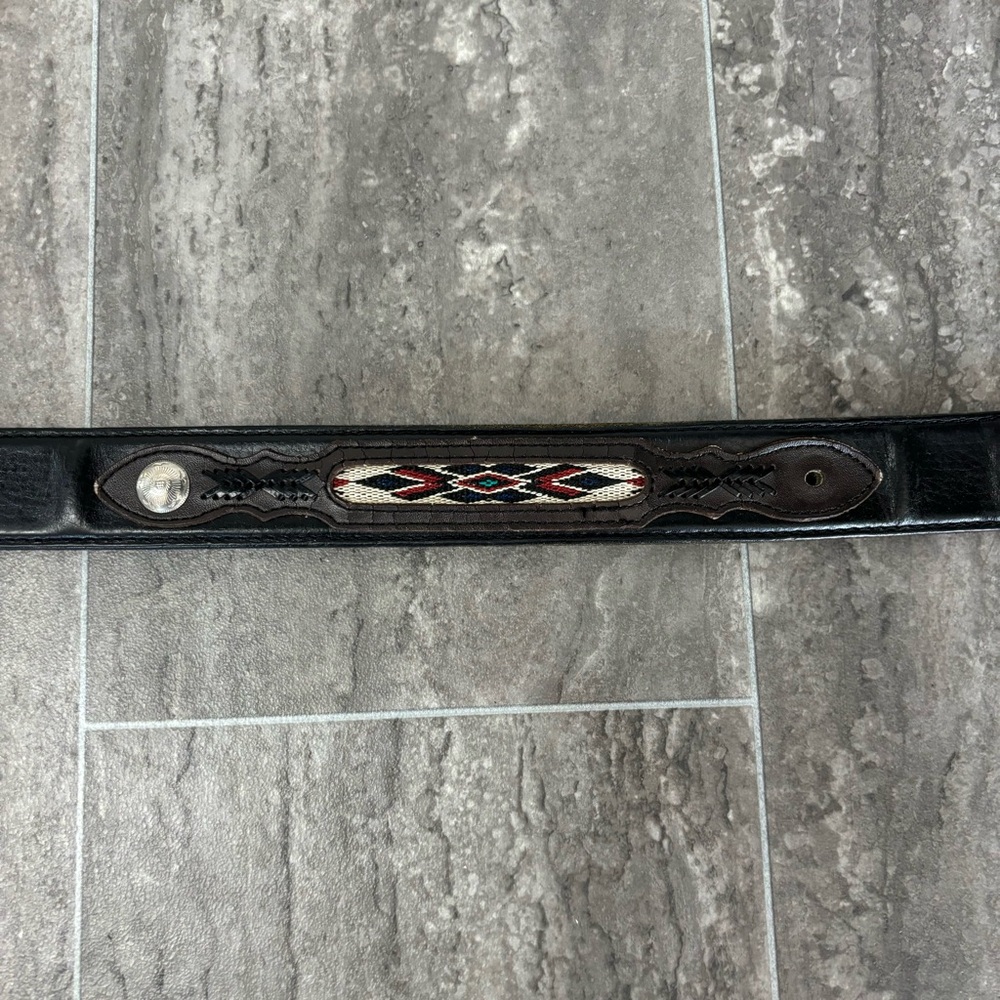 Vtg Tony Lama State of Texas Brass Buckle Western Leather Belt Concho 48” Aztec - Picture 8 of 14